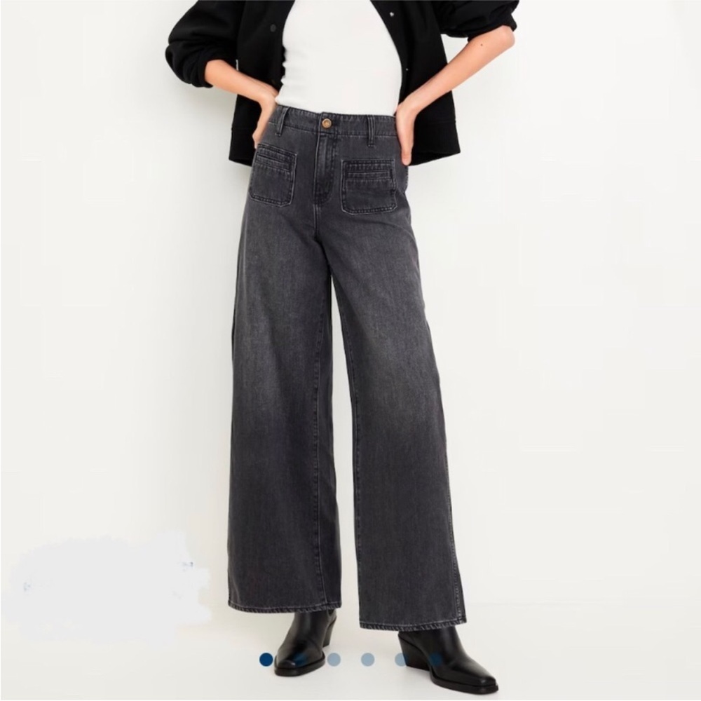 Old Navy High-Rise Wide Leg Baggy Jeans Plus Sz 28 Black Front Patch Pocket NWT